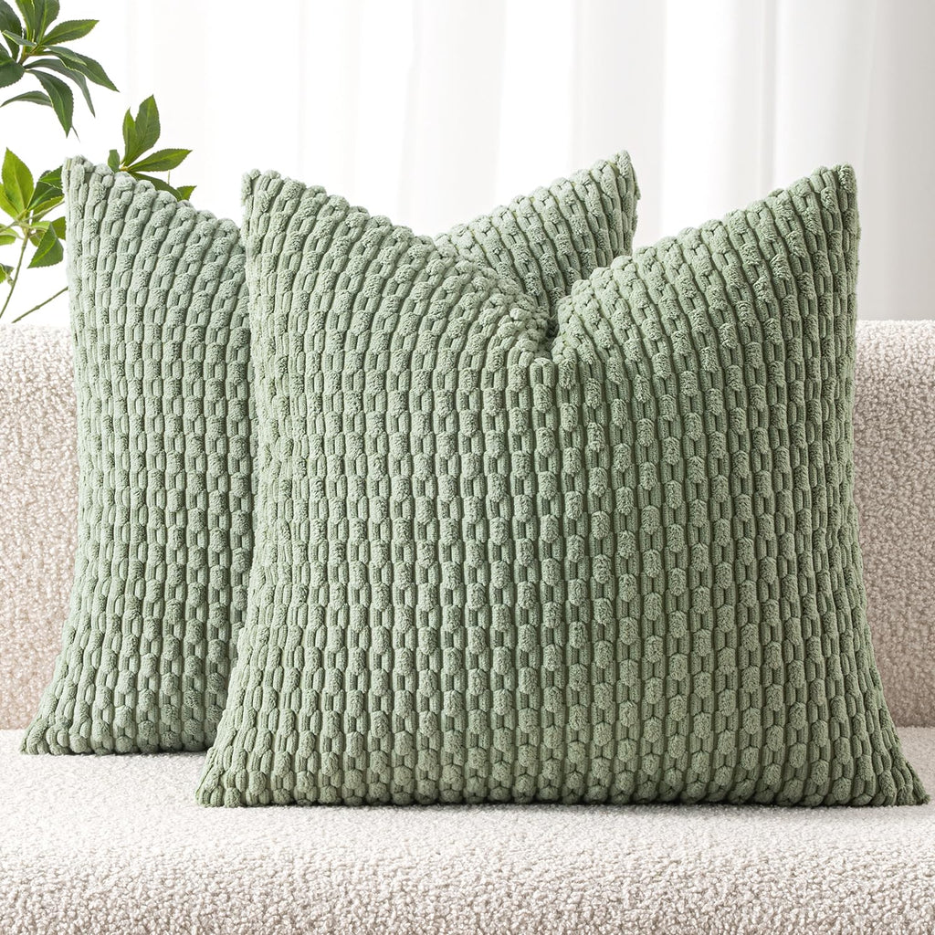 MIULEE Decorative Throw Pillow Covers 20x20 Cream White Textured Corduroy