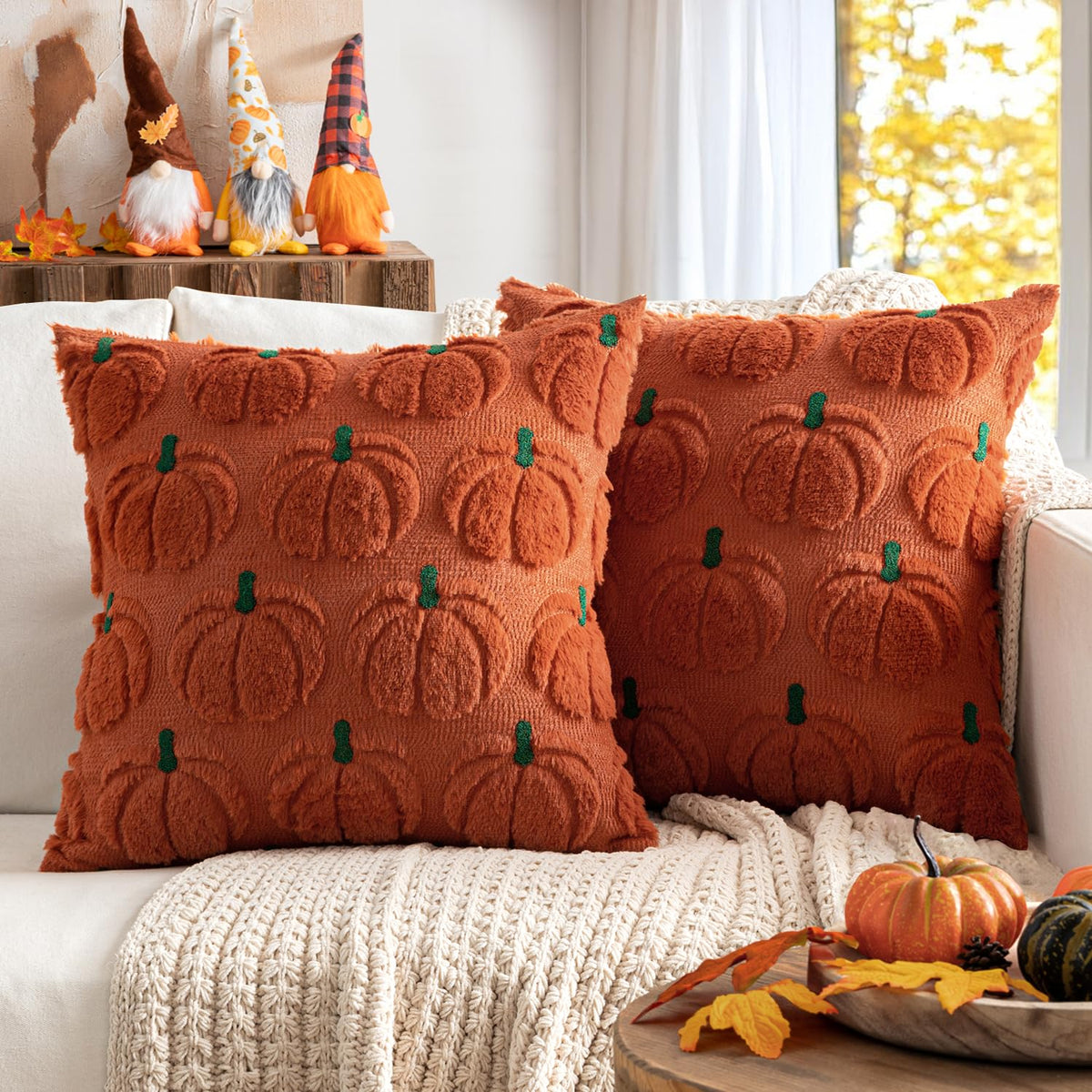 MIULEE Fall Pumpkin Pillow Covers Fall Decor Beige Brown Stem 18x18