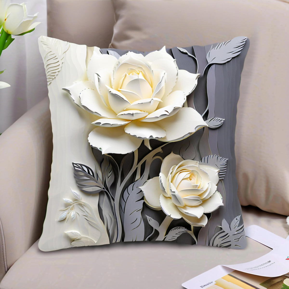 Decorative Throw Pillow Covers, Vintage Floral Pattern in Sage Green and Brown, 2 Pack Square Cushion Cases with Autumn Leaves Design，18x18 Pillows Linen Pillowcase