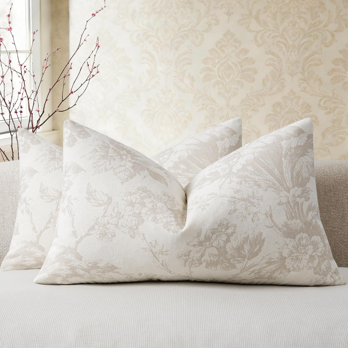 Buenohuas Farmhouse Decorative Pillow Covers 18x18 Set of 2, Vintage Botanical Floral Patterned Cushion Covers for Sofa Couch Chair Bed Living Room Home Decor Accents, Olive Green
