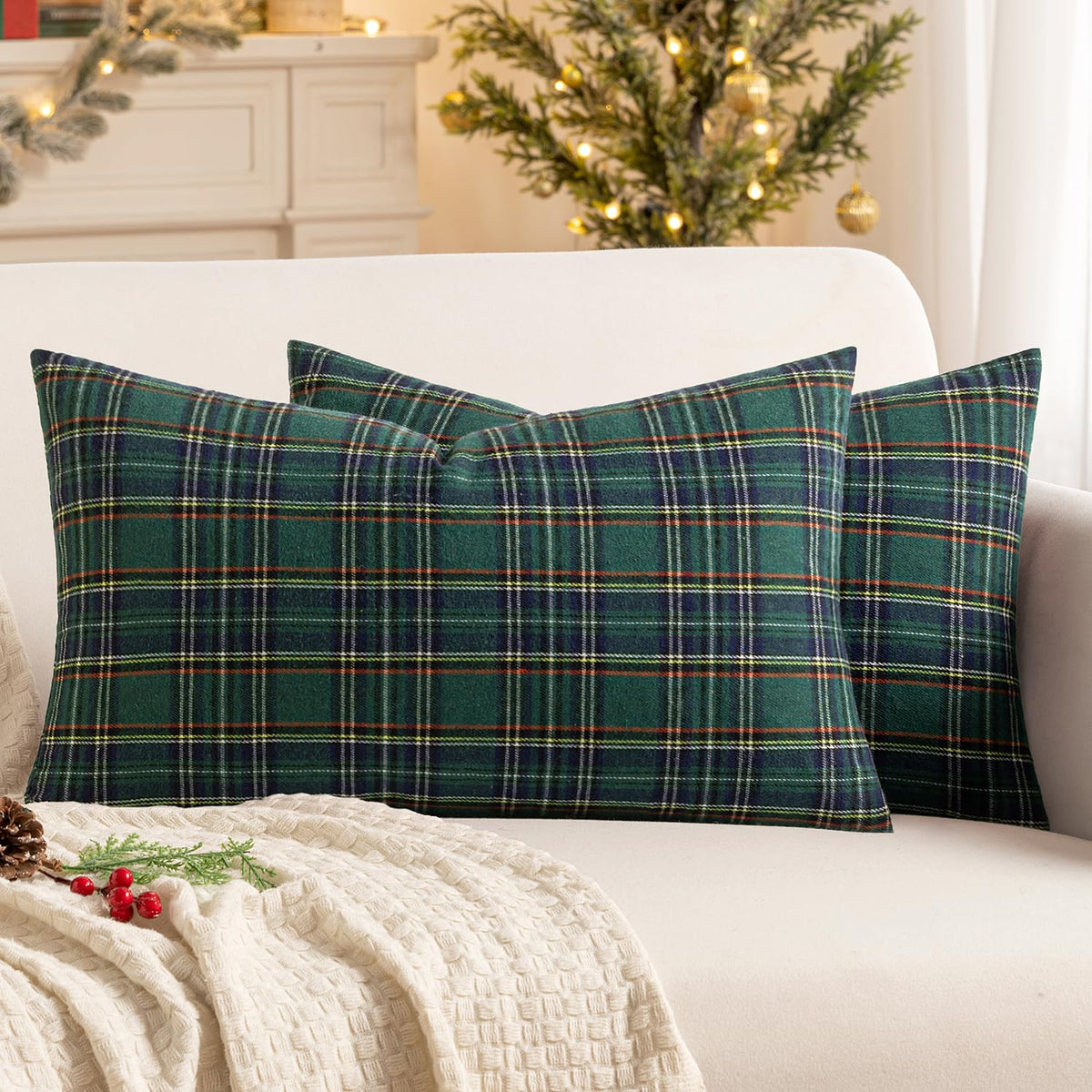 MIULEE Fall Plaid Pillow Covers Scottish Tartan 18x18 Brown