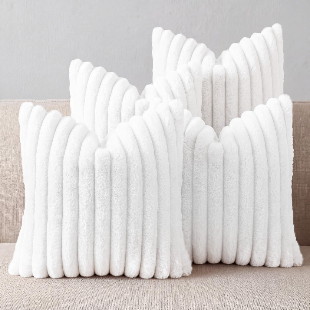 Cream White Throw Pillow Covers 18 x 18 set of 4, Cute Boho Throw Pillow Cover for Couch/Bed, Decorative Pillows Covers for Sofa/Bed, Accent Pillow Covers for Living Room, Rustic/Home/Room Decor