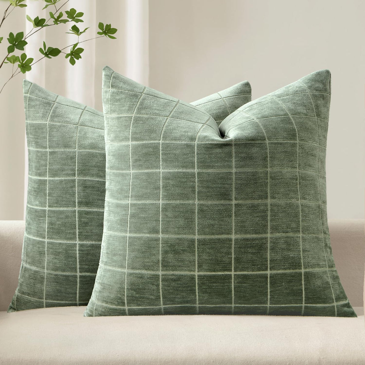 MIULEE Taupe Grey Plaid Decorative Fall Throw Pillow Covers 20x20 Set of 2
