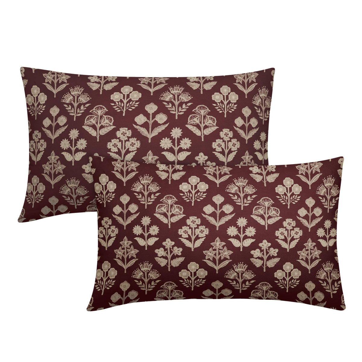 Blue Green Block Print Pillow Covers 18x18 Inch Set of 2, Vintage Floral Spring Decorative Throw Pillow Cases Boho Cushion Covers Rustic Decoration Gift Farmhouse Sofa Couch Bed Decor