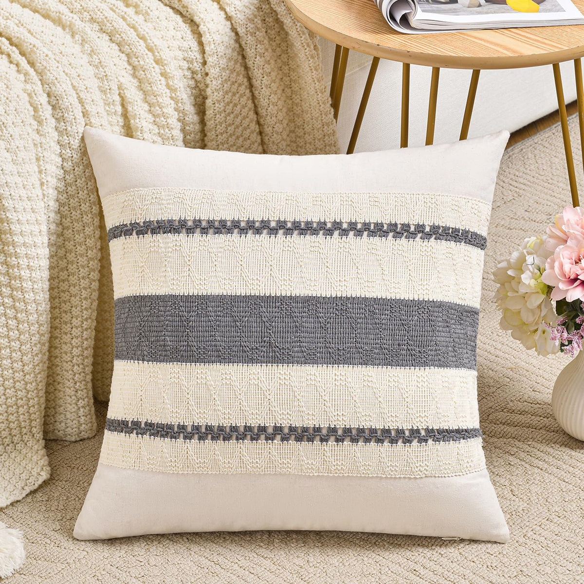 Fancy Homi Set of 1 Sage Green Boho Lumbar Decorative Throw Pillow Covers 12x20 Inch for Living Room Bedroom Couch Bed Chair, Rustic Retro Cushion Case, Bohemian Room Home Decor