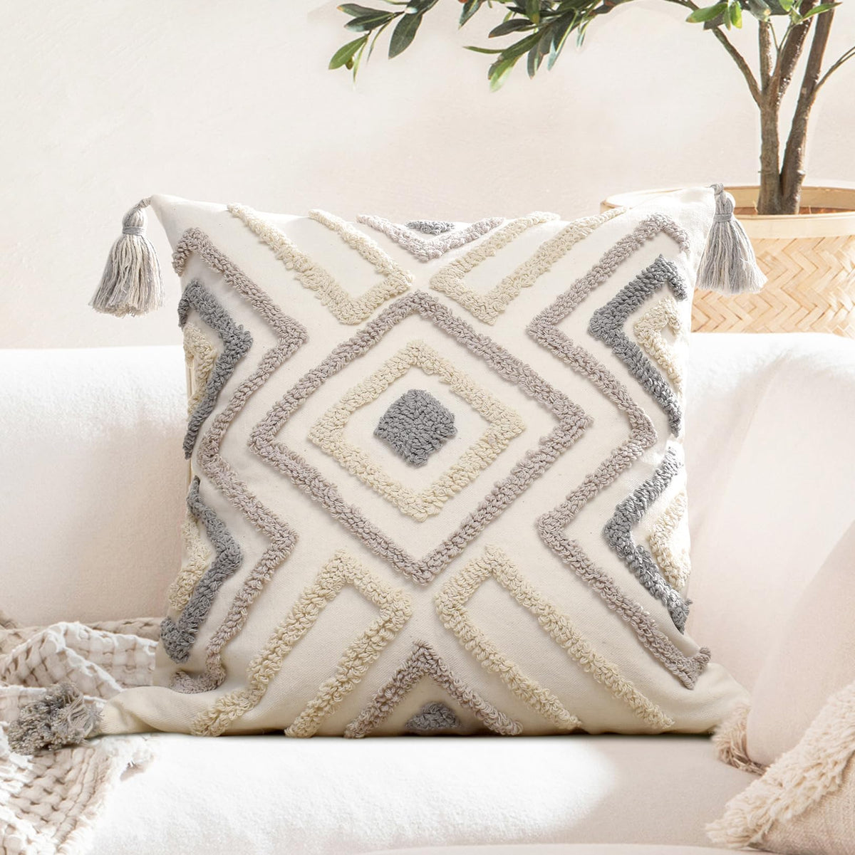 Lumbar Boho Pillow Covers 12x20 Tufted Teal for Couch Bed Teal