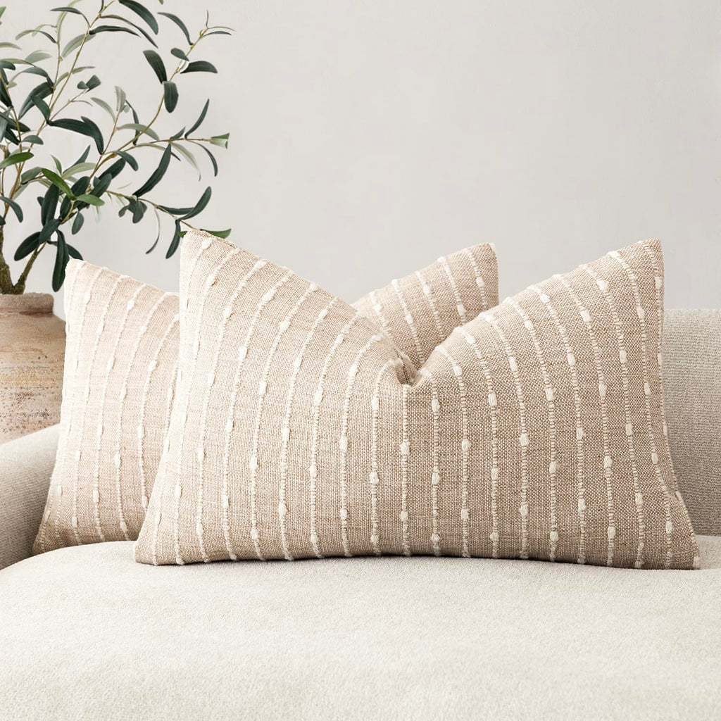 Foindtower Decorative Striped Boucle Throw Pillow Covers 20x20 Inch Camel
