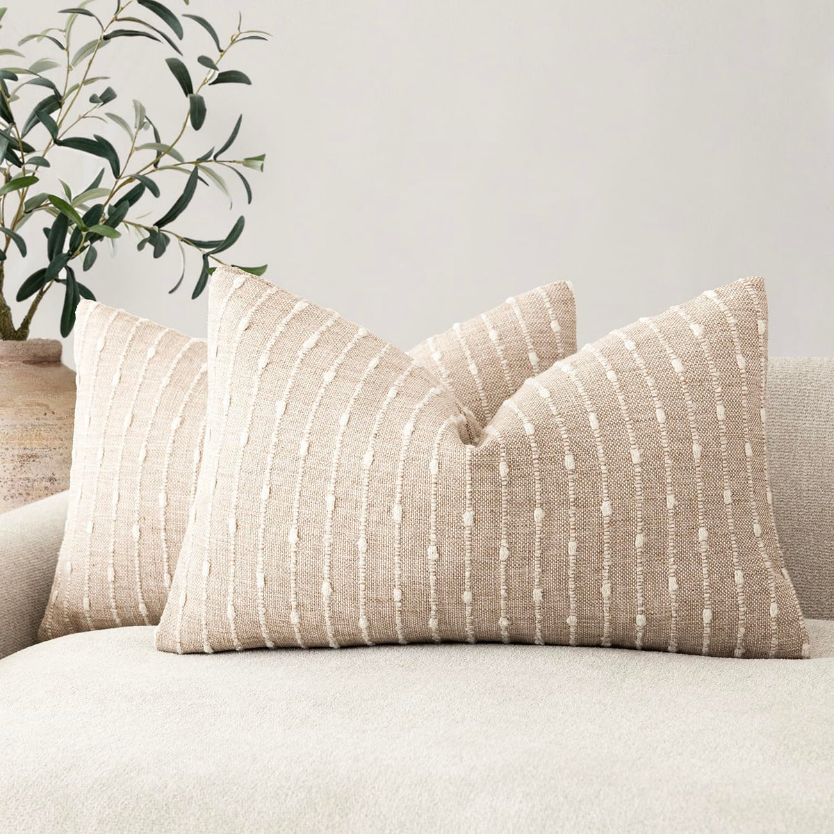 Foindtower Decorative Striped Boucle Throw Pillow Covers 20x20 Inch Camel