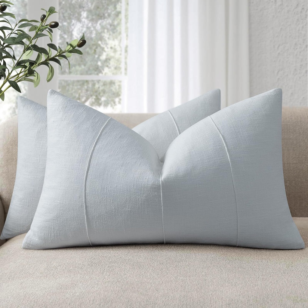 Decorative Linen Throw Pillow Covers 18x18 Set of 2 Solid handcrafted Striped Cushion Covers for Bed Soft Modern Farmhouse Neutral Pillowcase for Couch Bedroom Living Room Home Decor(Natural Beige)