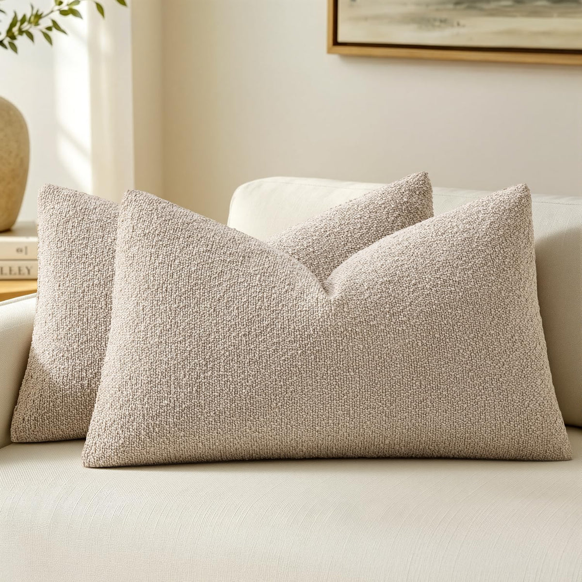 MIULEE 20x20 Decorative Boucle Couch Pillow Covers Beige