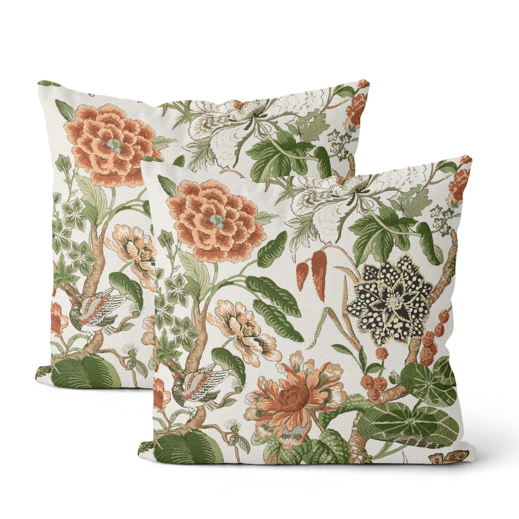 Floral Outdoor Pillow Covers 18x18 Inch Set of 2 Blue Green