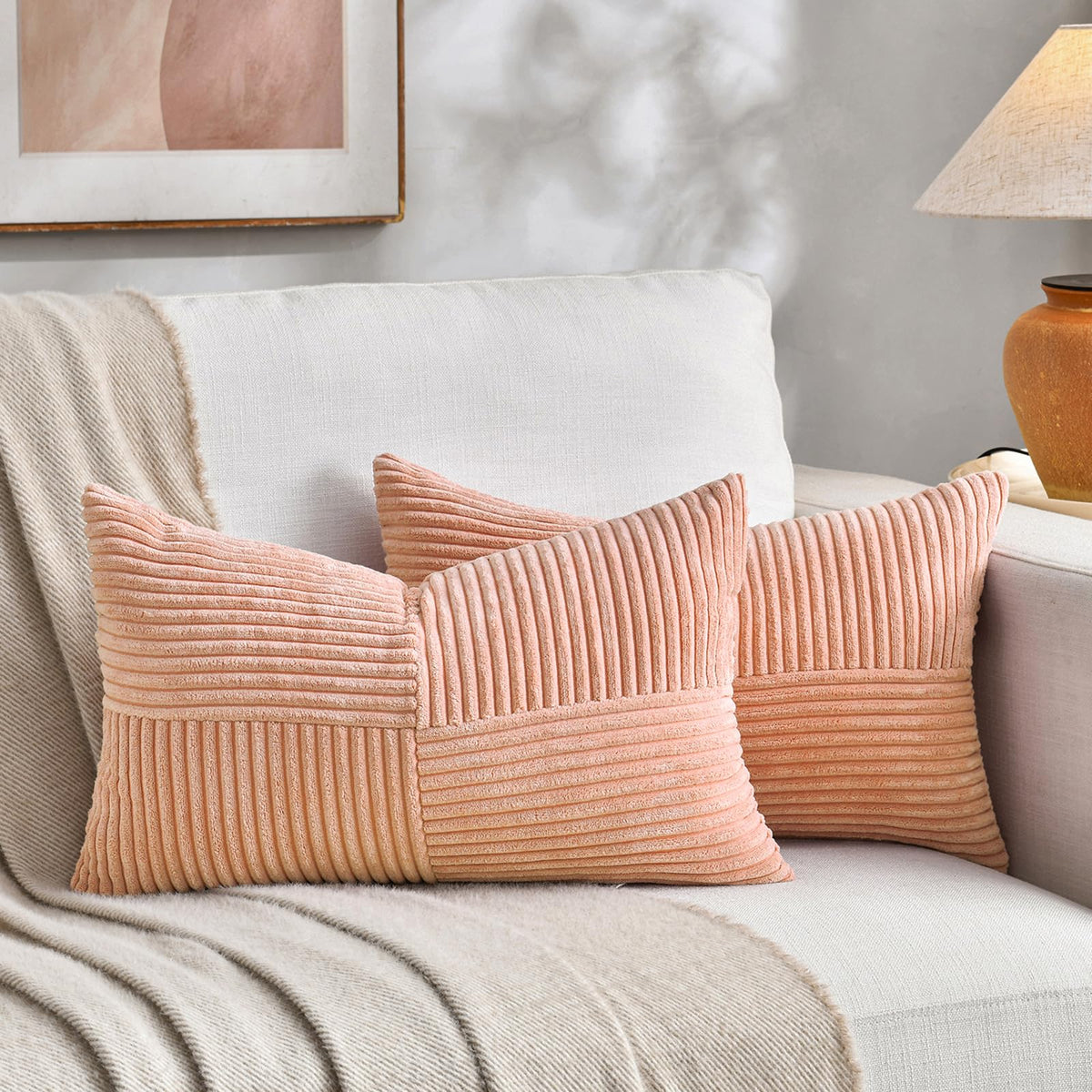 Fancy Homi 2 Packs Rust Boho Decorative Throw Pillow Covers 18x18 Inch for Couch Bed Sofa, Farmhouse Fall Home Decor, Soft Corss Corduroy Patchwork Textured Terracotta Accent Cushion Case 45x45 cm