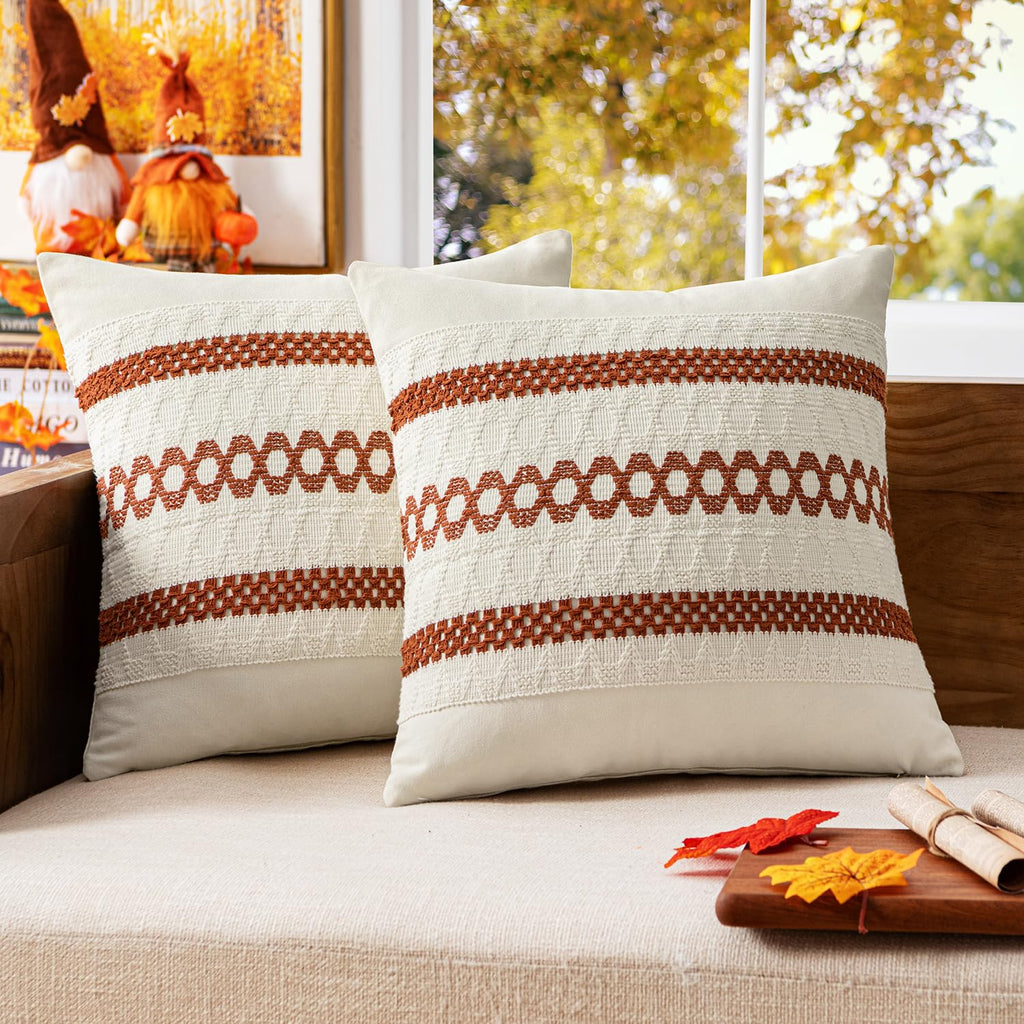 MIULEE Set of 2 Sage Green Boho Decorative Pillow Covers 18x18 Inch