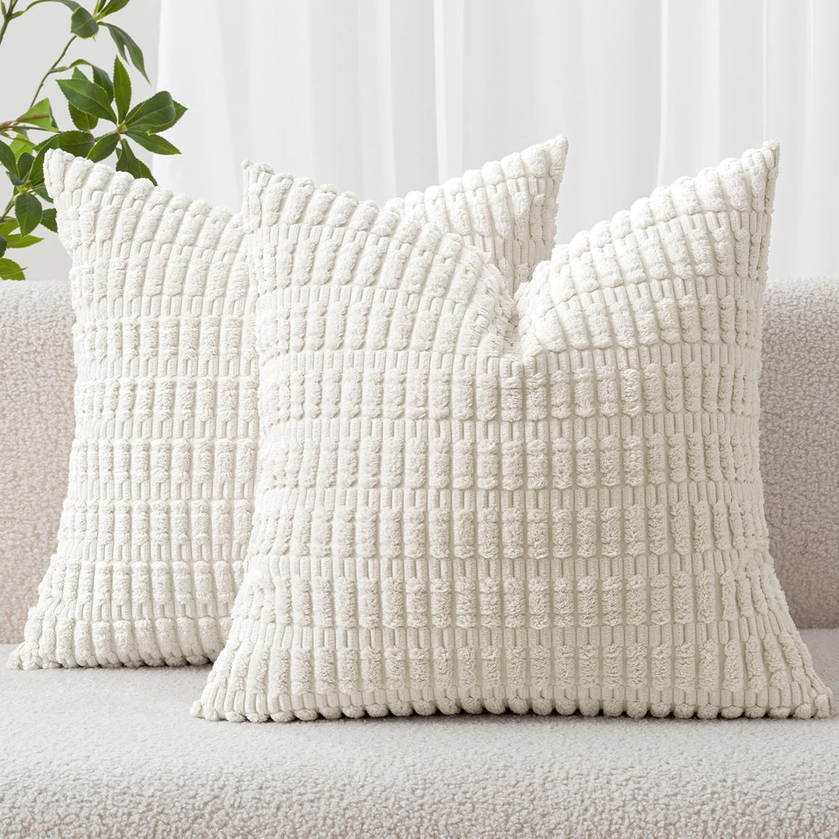 MIULEE Lumbar Corduroy Decorative Throw Pillow Covers 12x20 Cream White