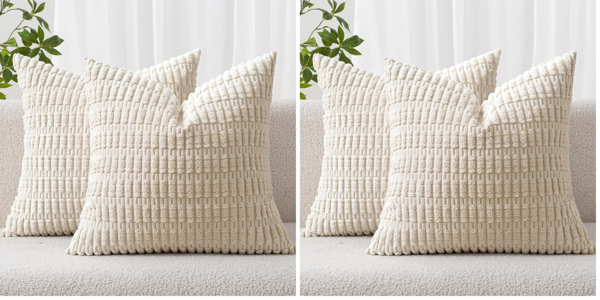MIULEE Lumbar Corduroy Decorative Throw Pillow Covers 12x20 Cream White