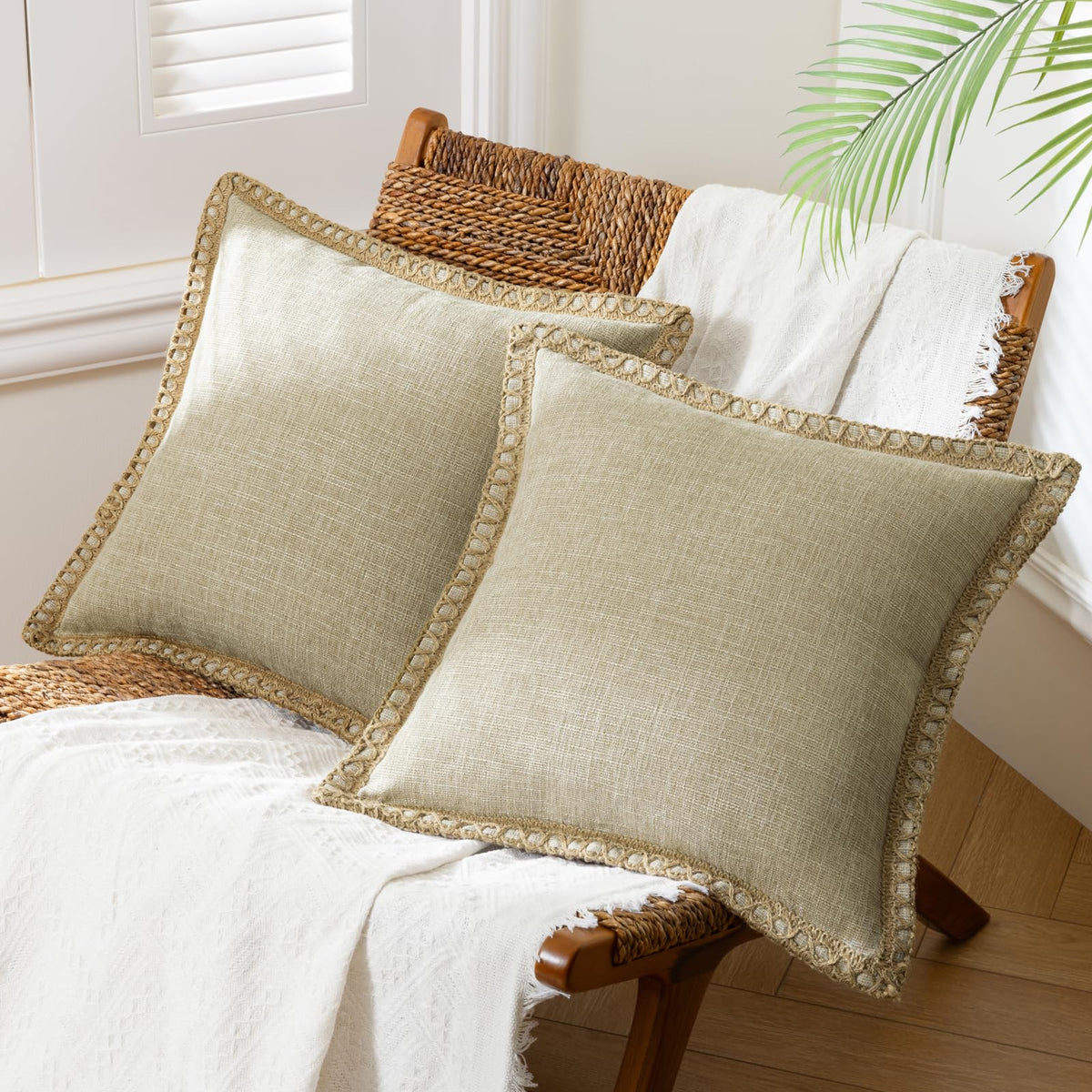 Phantoscope Pack of 2 Farmhouse Decorative Solid Throw Decorative Pillow Cover Burlap Linen Trimmed Tailored Edges Navy Blue 18 x 18 inches, 45 x 45 cm