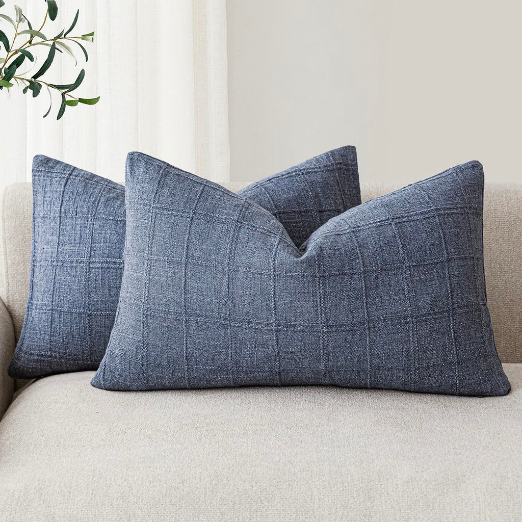 Foindtower Boho Linen Check Decorative Throw Pillow Cover 20×20 Olive Green