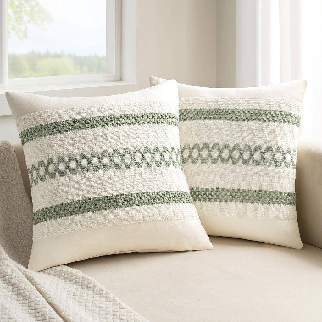MIULEE Set of 2 Sage Green Boho Decorative Pillow Covers 18x18 Inch
