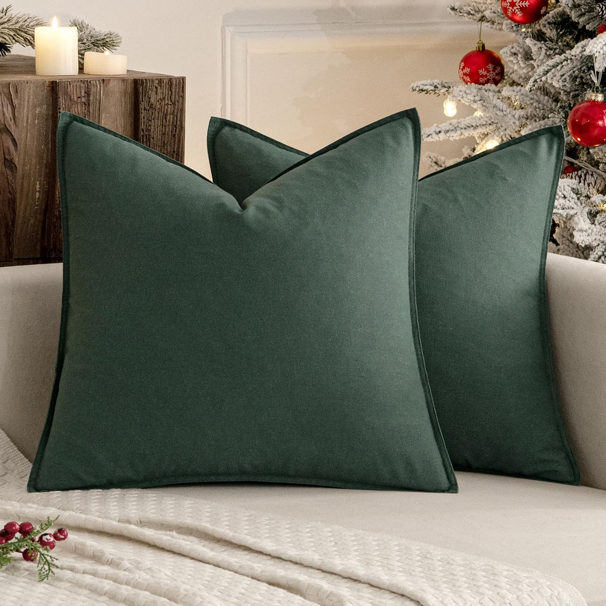 MIULEE Pack of 2 Decorative Linen Pillow Covers 18x18 Inch Olive Green