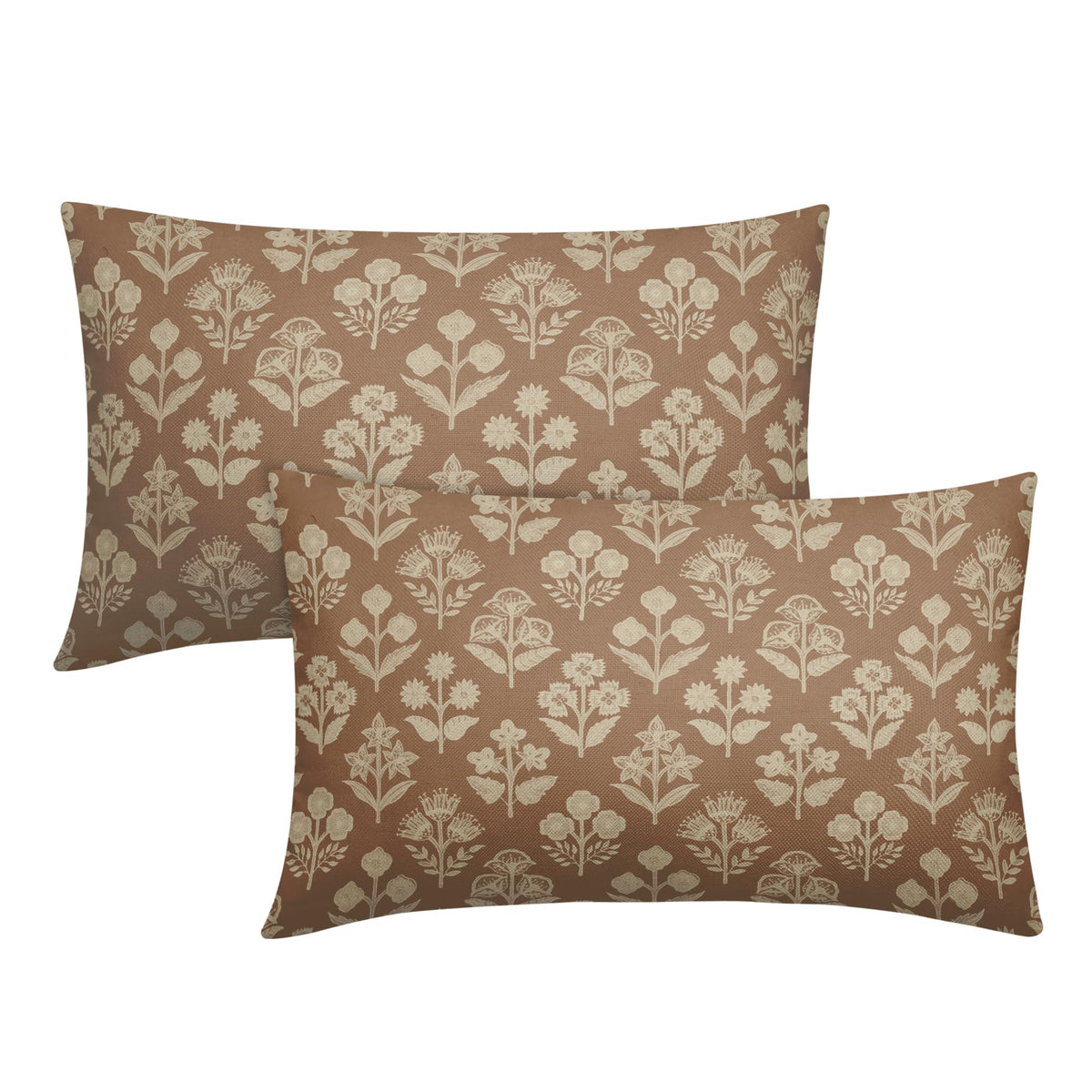 Blue Green Block Print Pillow Covers 18x18 Inch Set of 2, Vintage Floral Spring Decorative Throw Pillow Cases Boho Cushion Covers Rustic Decoration Gift Farmhouse Sofa Couch Bed Decor