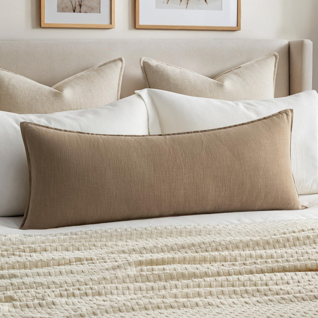 MIULEE Decorative Linen Lumbar Pillow Cover 14x36 Inch Dark Olive Green