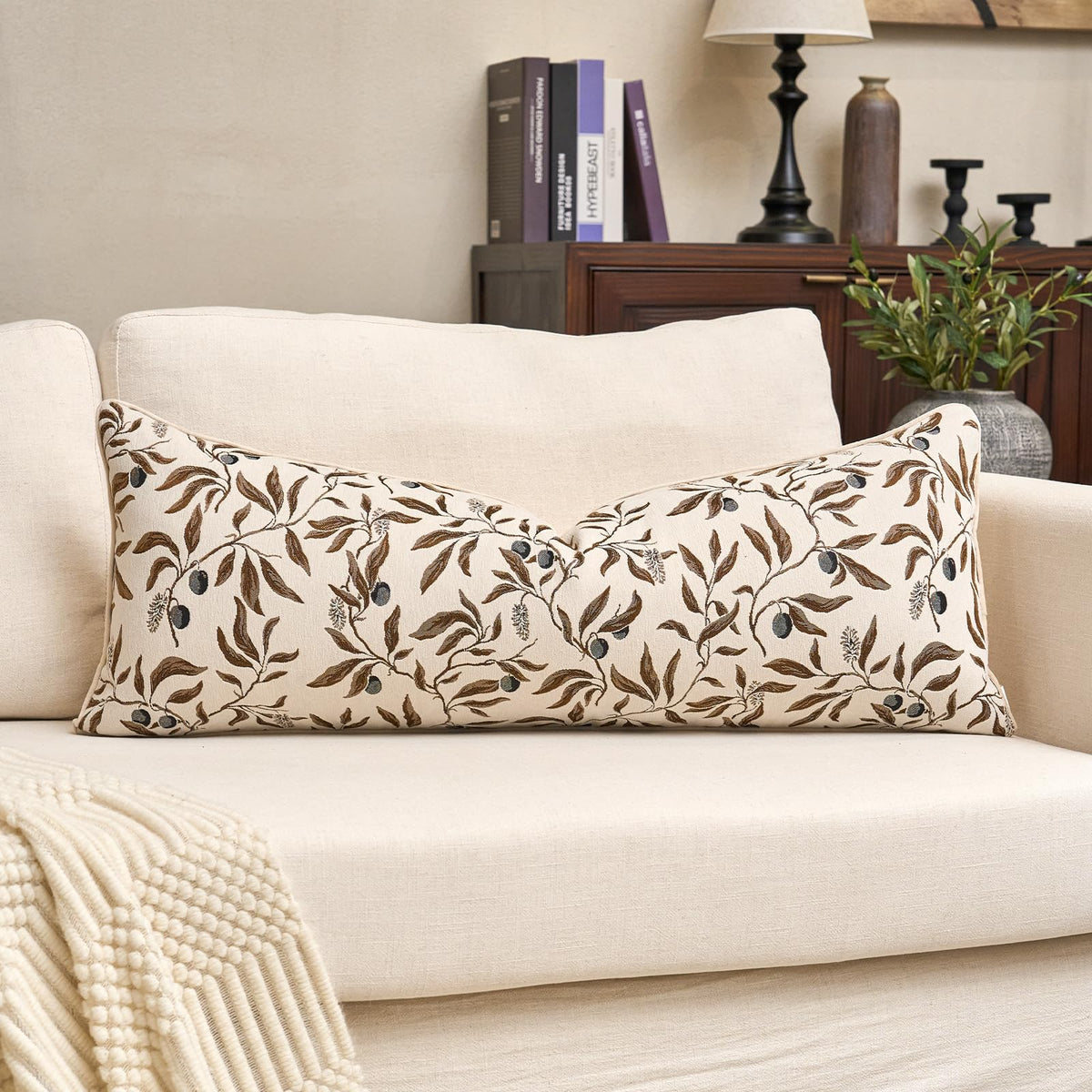 Alerfa Green Floral Throw Pillow Cover 12 x 20 Inch Rectange Luxury Decorative Lumbar Pillow Cover for Couch Living Room Bedroom