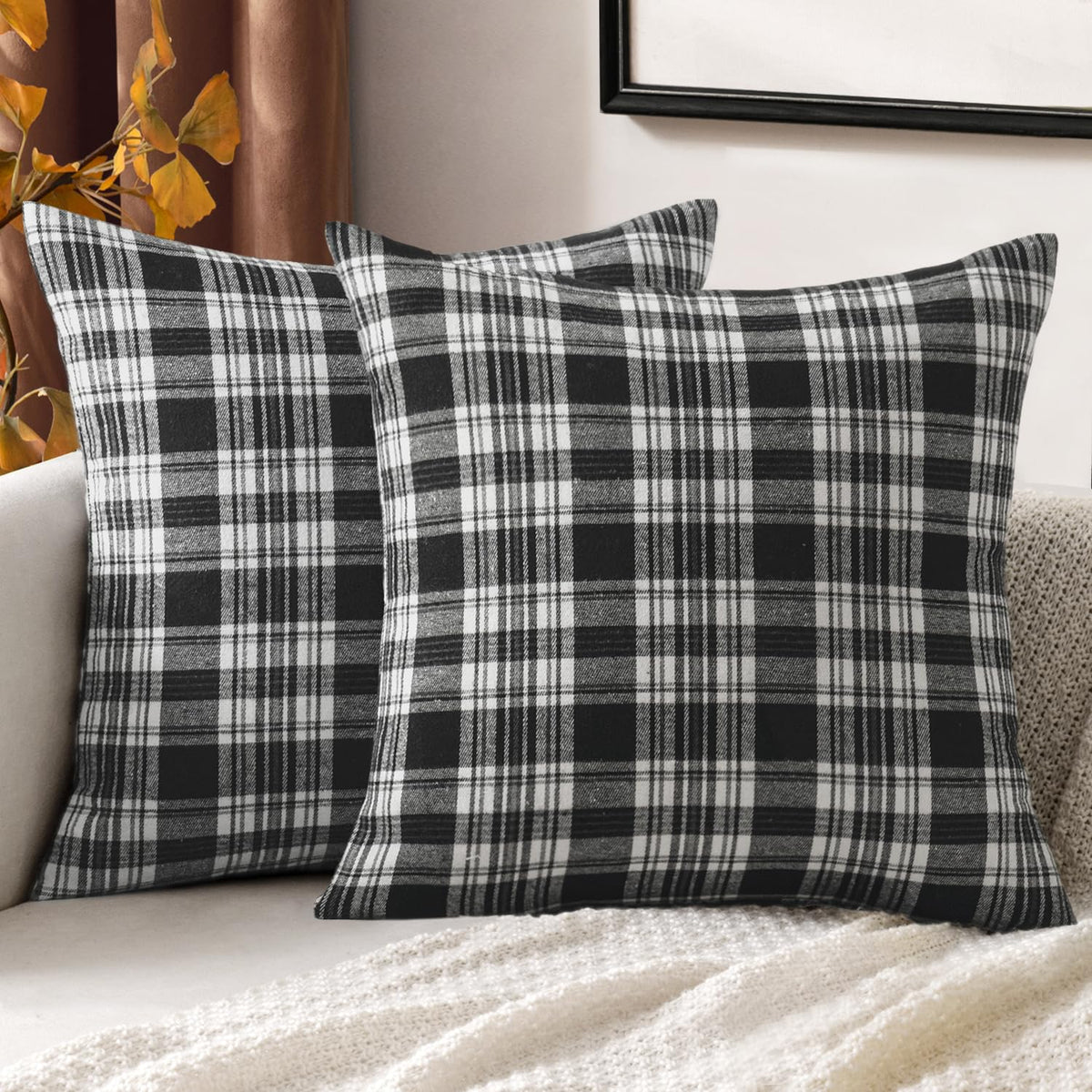 MIULEE Fall Plaid Pillow Covers Scottish Tartan 18x18 Brown