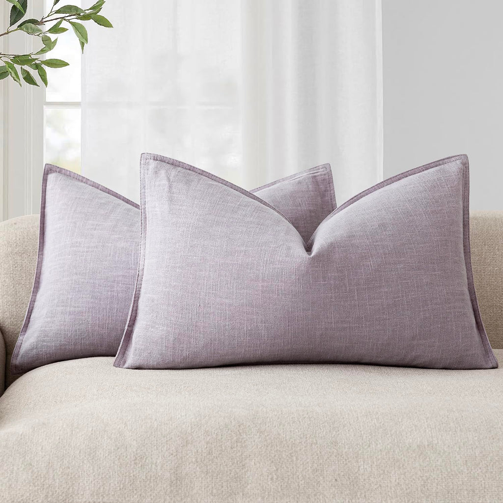 Foindtower Linen Solid Decorative Throw Pillow Covers 20x20 Natural Beige