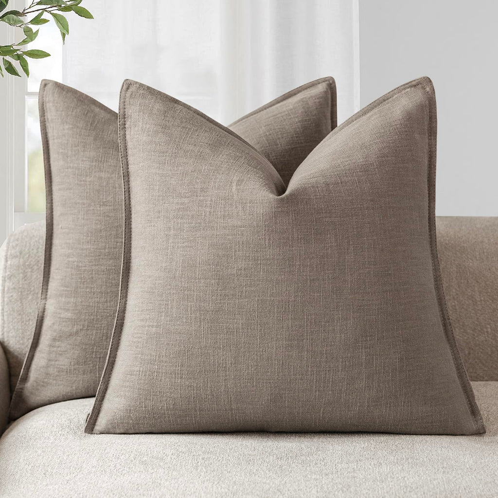 Foindtower Linen Solid Decorative Throw Pillow Covers 20x20 Natural Beige