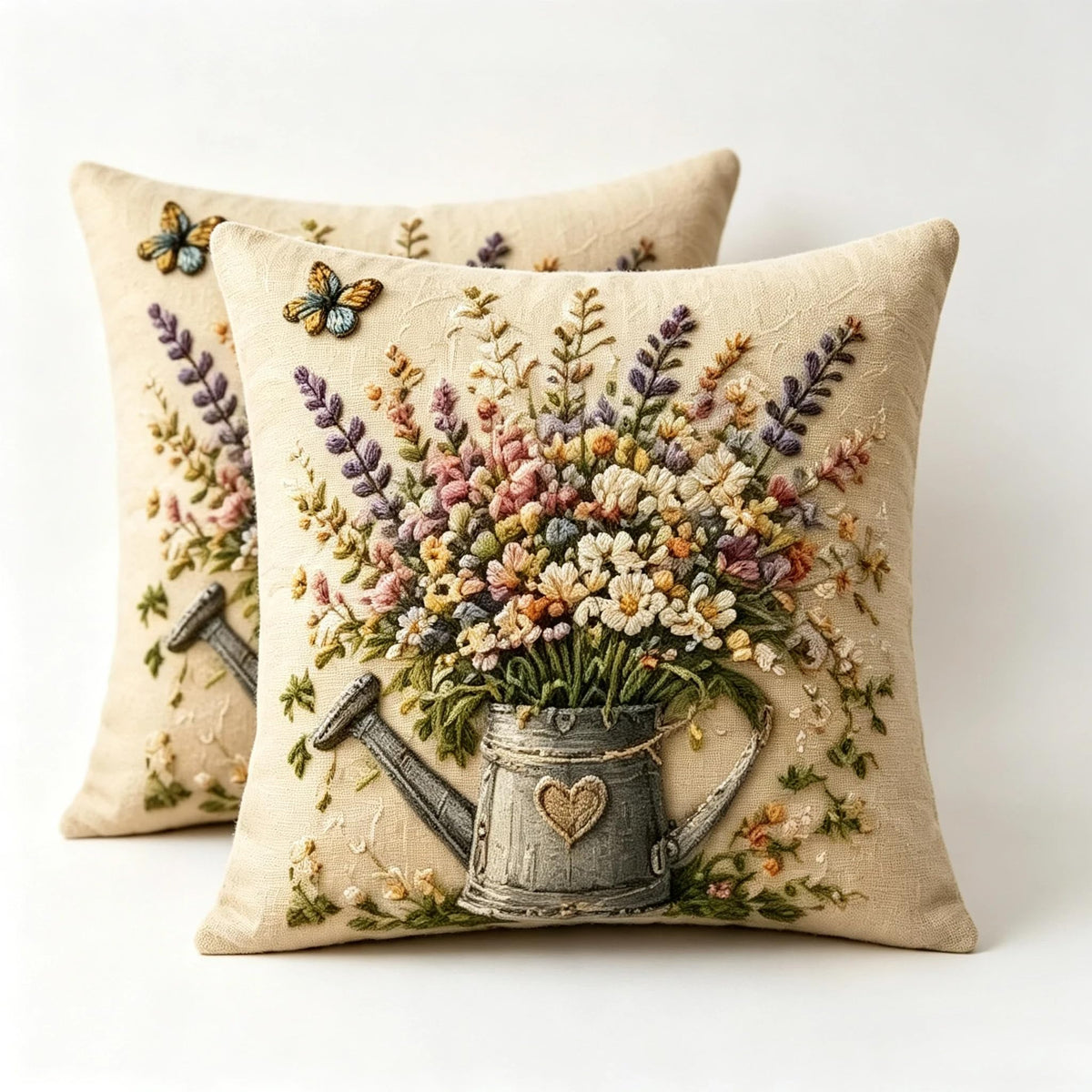 Decorative Throw Pillow Covers, Vintage Floral Pattern in Sage Green and Brown, 2 Pack Square Cushion Cases with Autumn Leaves Design，18x18 Pillows Linen Pillowcase