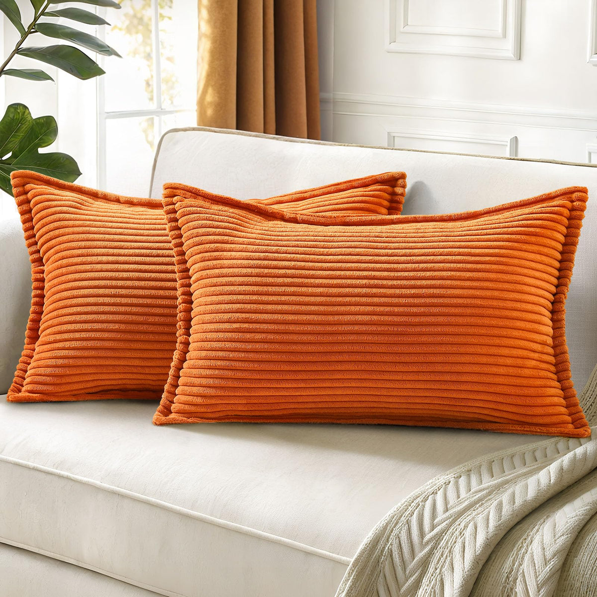 decorUhome Fall Corduroy Navy Blue Throw Pillow Covers 24x24 Set of 2
