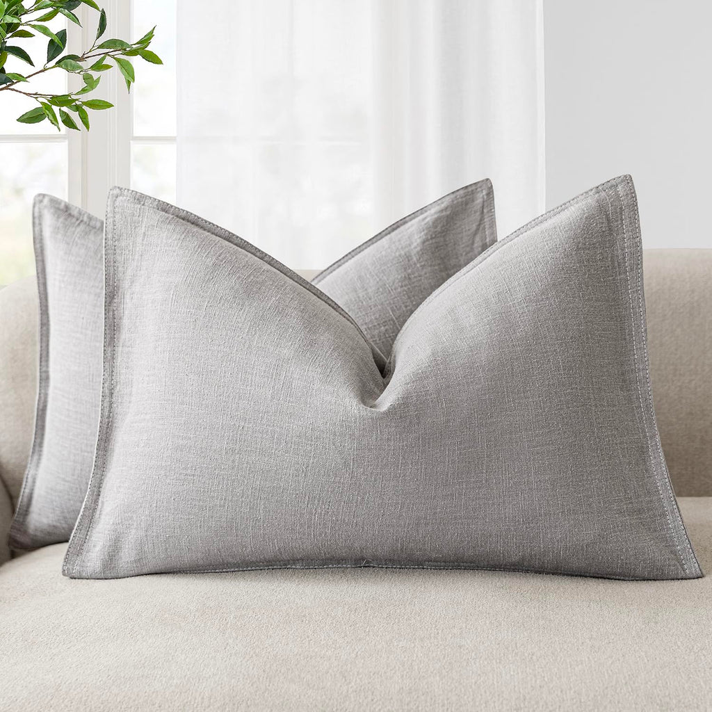 Foindtower Linen Solid Decorative Throw Pillow Covers 20x20 Natural Beige