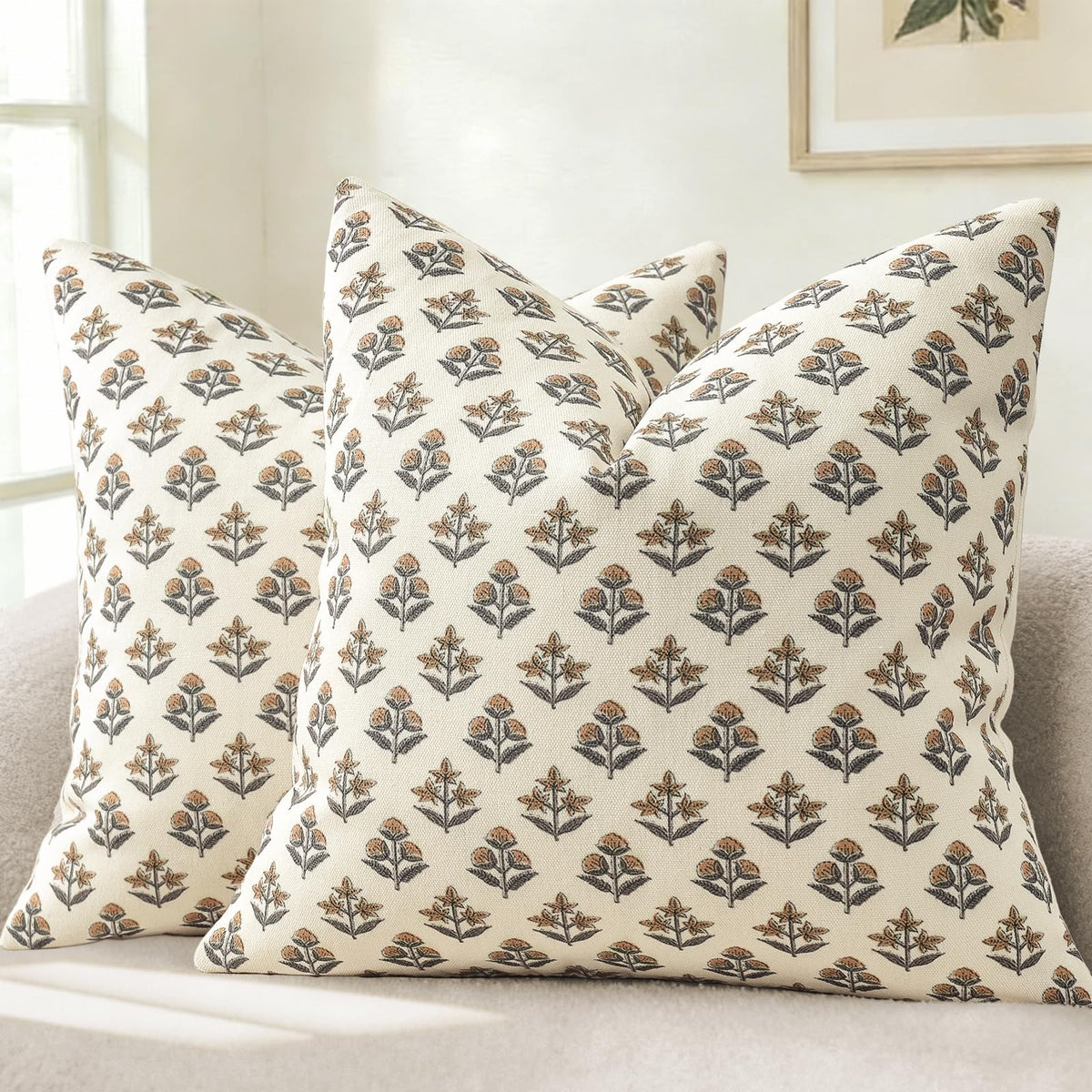 YCOLL Farmhouse Floral Pillow Covers 18x18 Set of 2, Rustic Country Decorative Cushion Covers Vintage Throw Pillow Covers for Sofa Couch Bed Living Room Home Decor, Blue Green