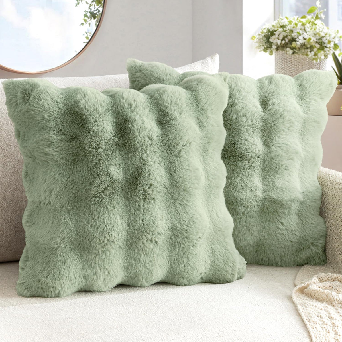 MIULEE Pack of 2 Faux Fur Fluffy Pillow Covers 18x18 Inch, White