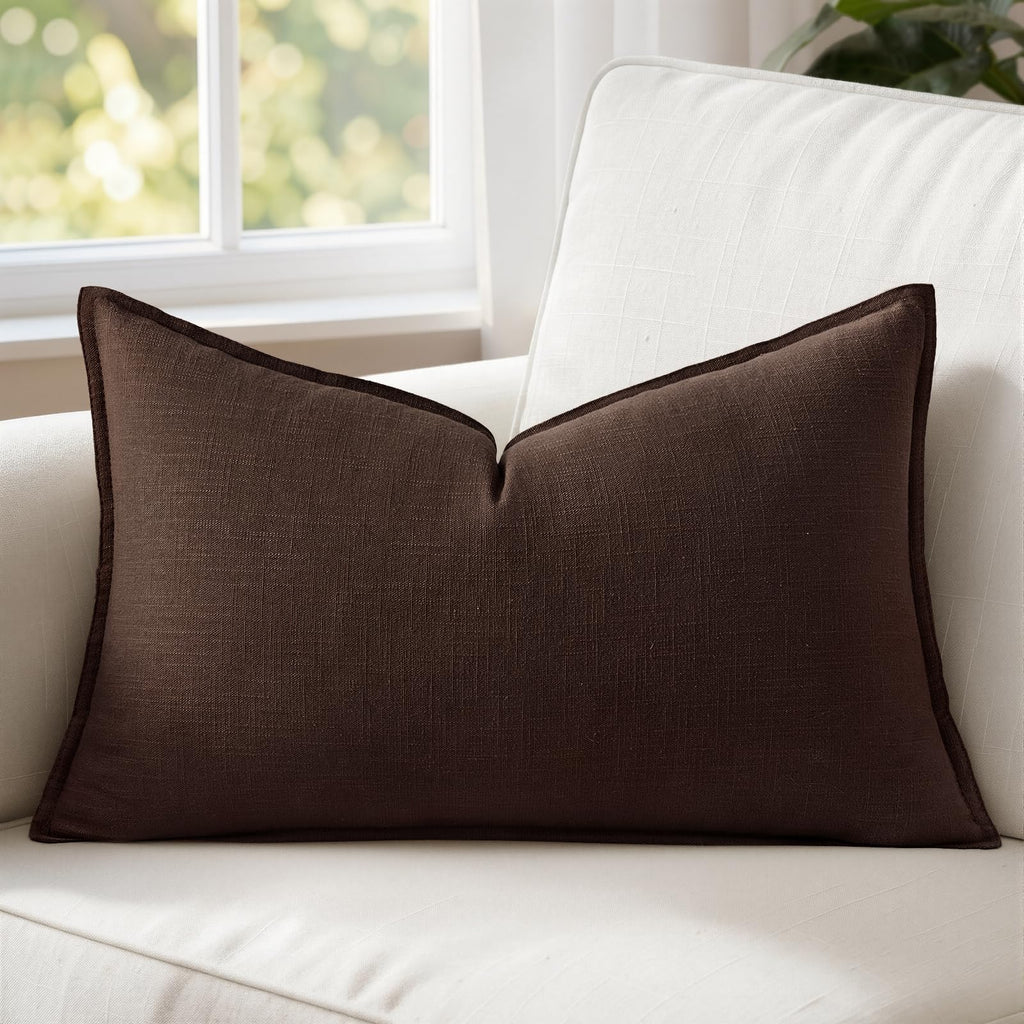MIULEE Decorative Linen Lumbar Pillow Cover 14x36 Inch Dark Olive Green