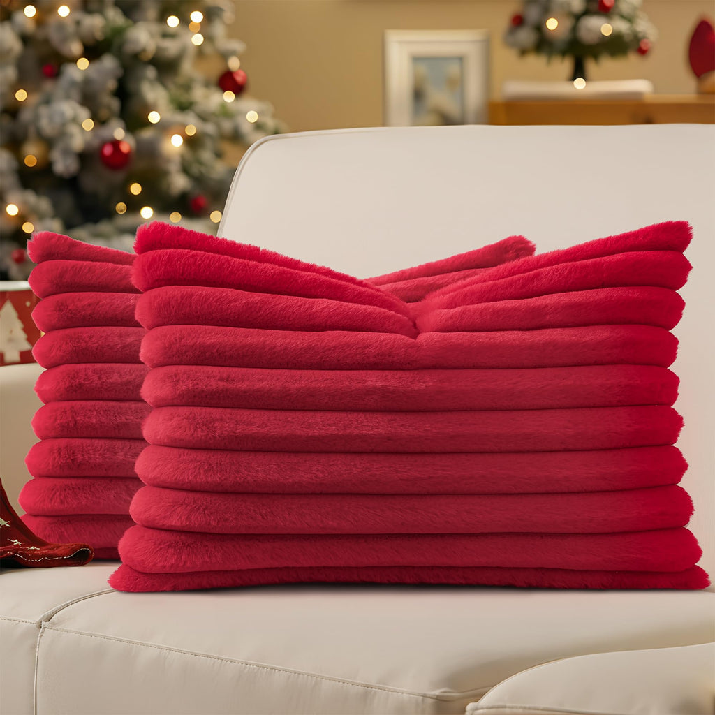 decorUhome Fall Faux Fur Throw Pillow Covers 18x18 Set of 2 Rust