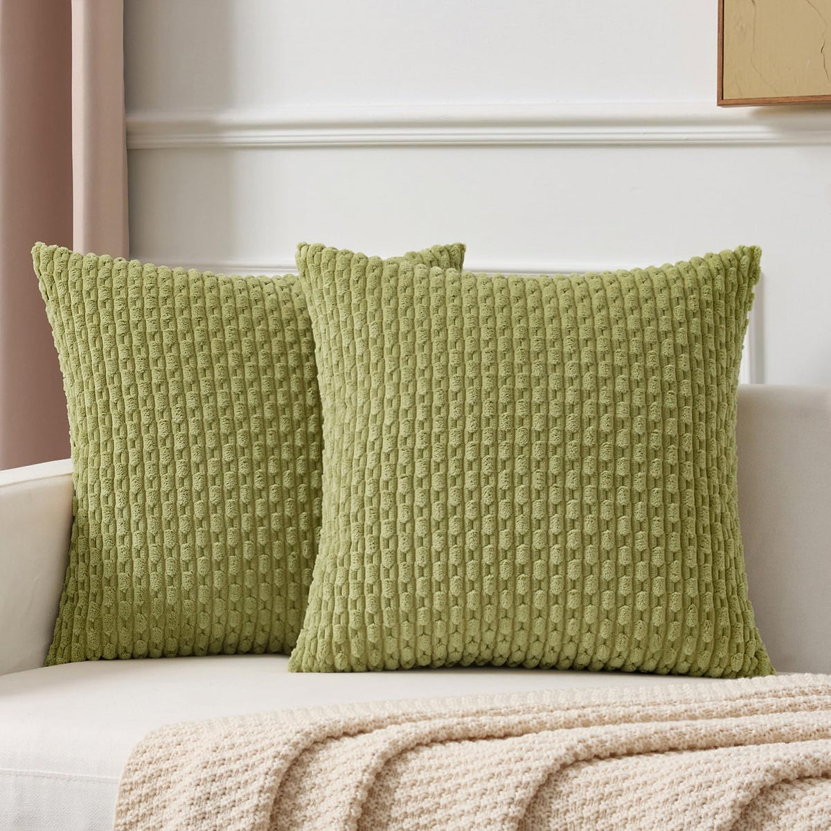 Kevin Textile Soft Corduroy 18x18 Inch Pillow Covers 2 Pack, Sage Green