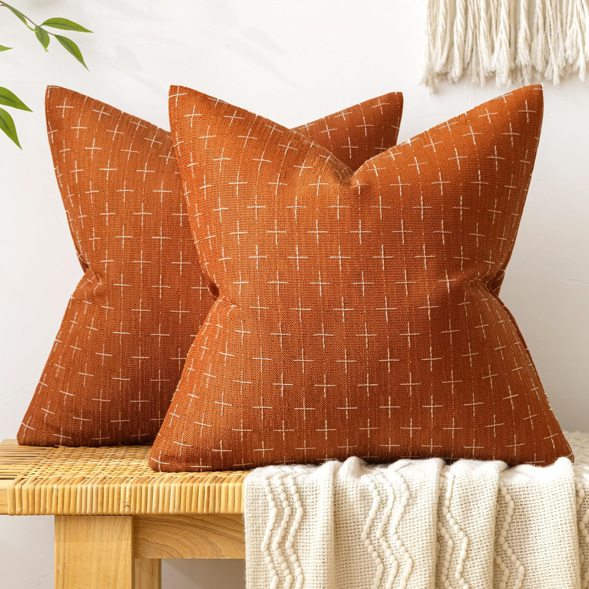 MIULEE Pack of 2 Decorative Vintage Burlap Linen Spring Throw Pillow Covers Modern Farmhouse Pillowcase Rustic Woven Textured Cushion Cover for Sofa Couch Bed 18x18 Inch Olive Green