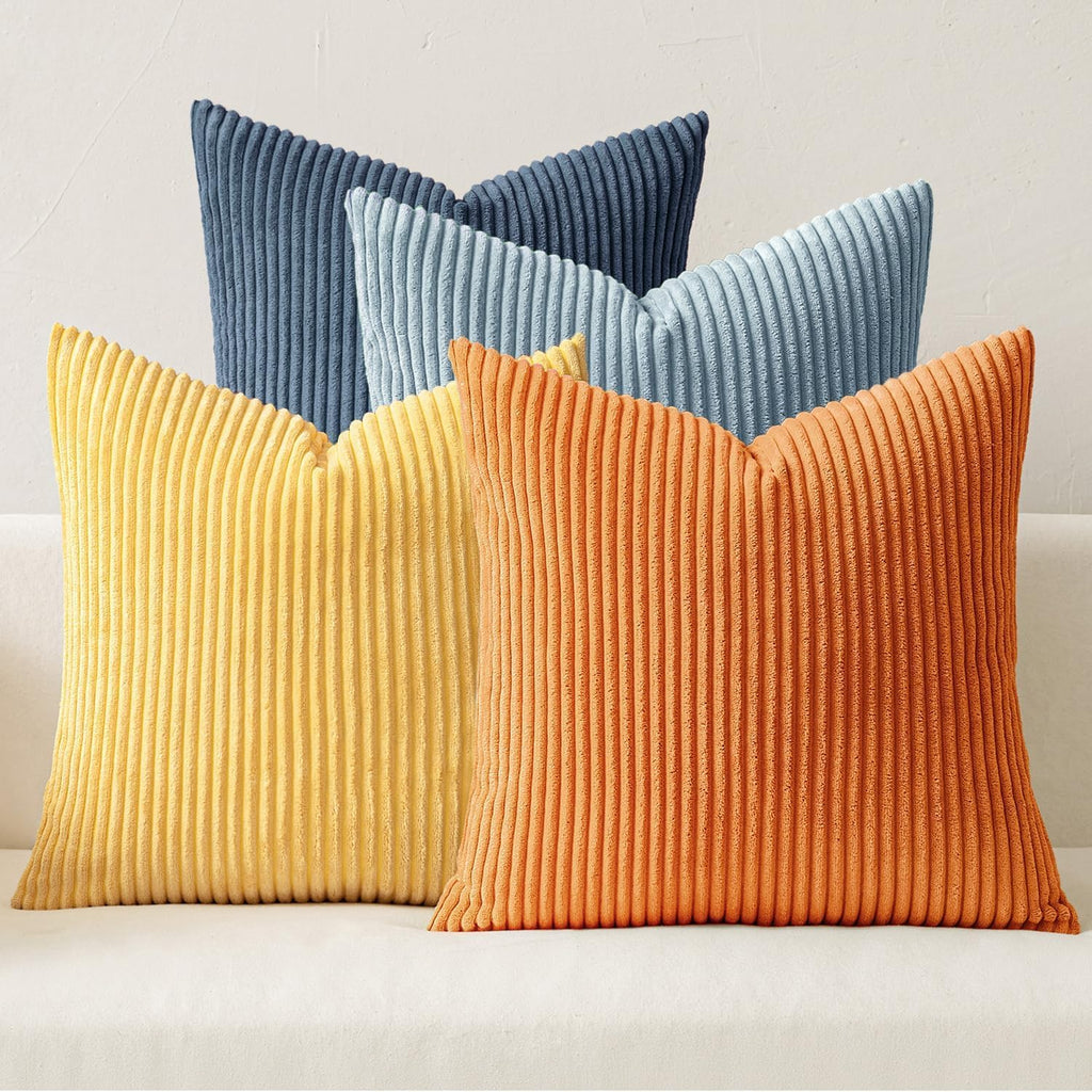 MIULEE Soft Corduroy Decorative Throw Pillow Covers Orange Teal 18x18