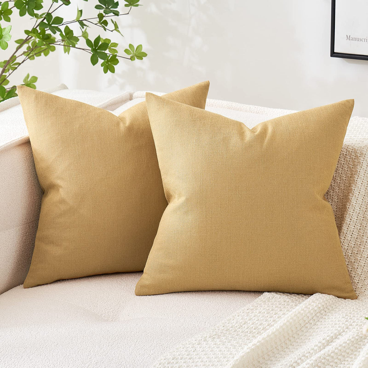 MIULEE Pack of 2 Linen Textured Pillow Covers, 18x18 Inch Light Blue