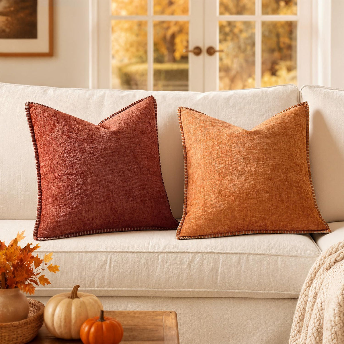 MIULEE Fall Decorative Couch Throw Pillow Covers 18x18 Inch Burnt Orange
