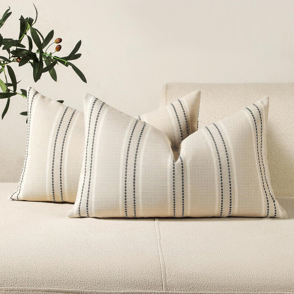 Hckot Decorative Throw Pillow Covers 20x20 Set of 2 Striped Pillow Covers