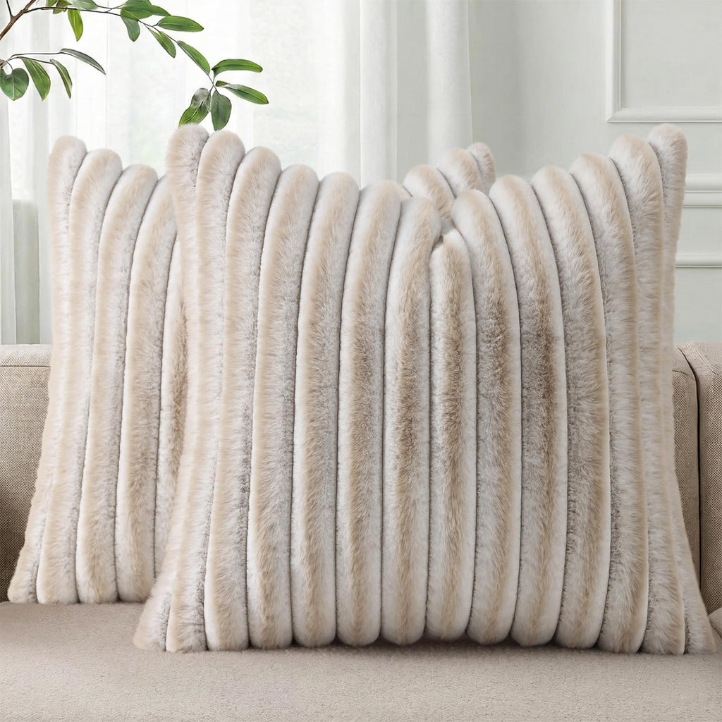 Pallene Faux Fur Decorative Throw Pillow Covers 18x18 Set of 2, Cream White