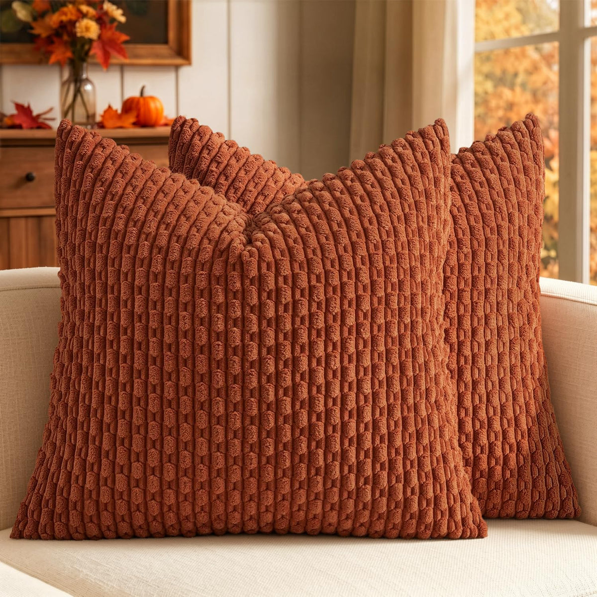MIULEE Decorative Throw Pillow Covers 18x18 Sage Green Textured Corduroy