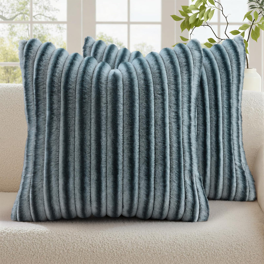 decorUhome Fall Faux Fur Throw Pillow Covers 18x18 Set of 2 Rust
