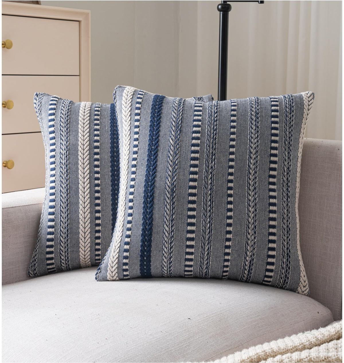 Cethom Boho Throw Pillow Covers 18x18 Inch Set of 2, Farmhouse Decorative Couch Pillow Cases, Navy Blue Accent Pillows of Bed, Sofa Bedroom Living Room Home Decor Cushion Cover