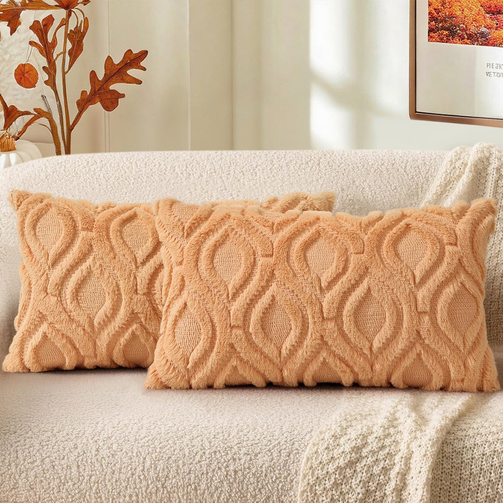 decorUhome Faux Fur Plush Soft Beige Throw Pillow Covers 18x18 Set of 2