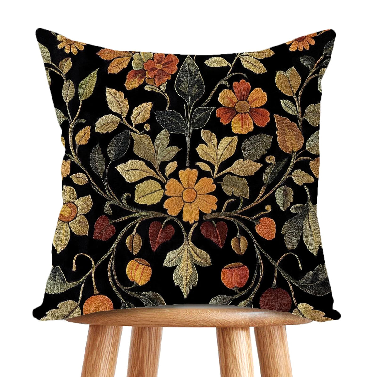 William Morris Abstract Vintage Print Floral Velvet Design Throw Pillow Covers Home Decor, Retro Art Decor Pillowcase Cushion Cover for Bed Sofa Living Room, Square 18x18inch (Black-Floral2)