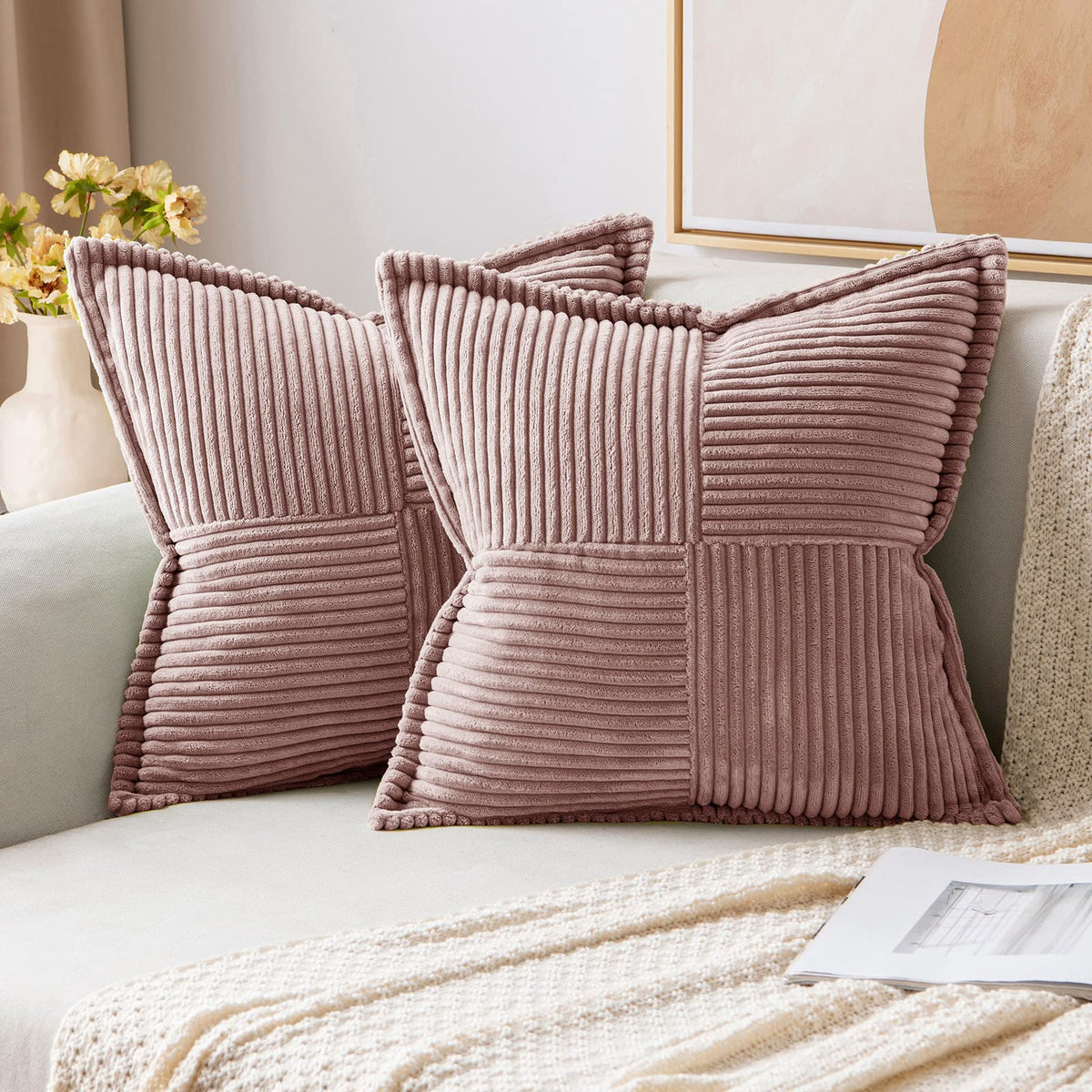 MIULEE Decorative Throw Pillow Covers for Couch 18x18 Inch Beige 2 Pack