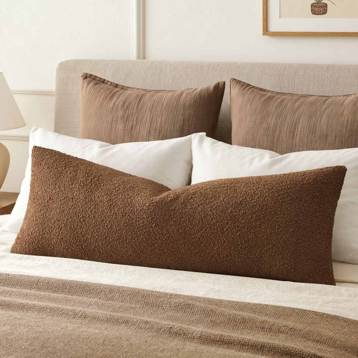 MIULEE Textured Boucle Lumbar Pillow Cover for Bed 12x20 Olive Green